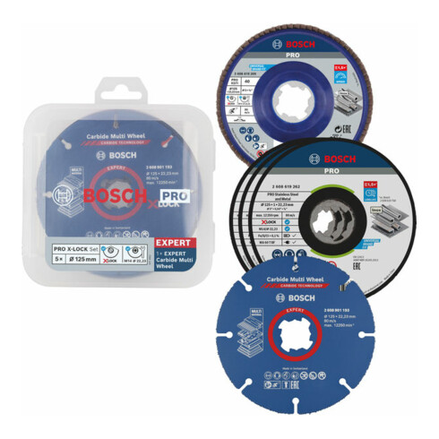 Bosch Set di dischi abrasivi lamellari e per troncatura X-LOCK, 5 pezzi, 125 mm, CMW
