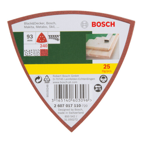 Bosch Set di fogli abrasivi per levigatrice Delta, 25pz., 6 fori, velcro, 93mm, 240