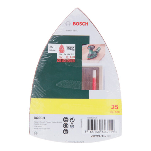 Bosch Set di fogli abrasivi per levigatrice multipla, 25pz., 11 fori, 102x62mm,