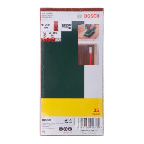 Bosch Set di fogli abrasivi per levigatrice orbitale, 8 fori, 93x185mm, 40-120