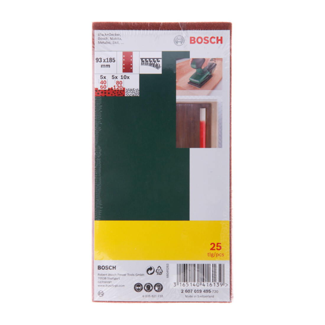 Bosch Set di fogli abrasivi per levigatrice orbitale, 8 fori, 93x185mm, 40-120