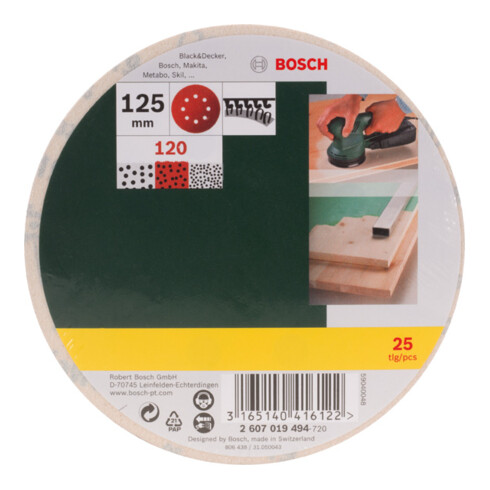 Bosch Set di fogli abrasivi per levigatrice rotorbitale, non perforati, 125mm