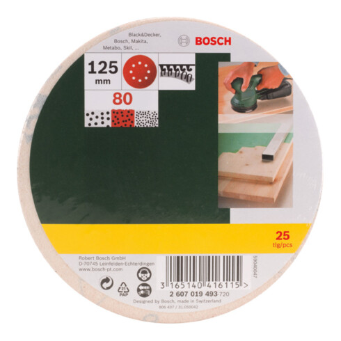 Bosch Set di fogli abrasivi per levigatrice rotorbitale, non perforati, 125mm