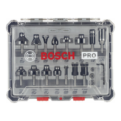 Bosch Set di frese con codolo da 8 mm, 15 pezzi