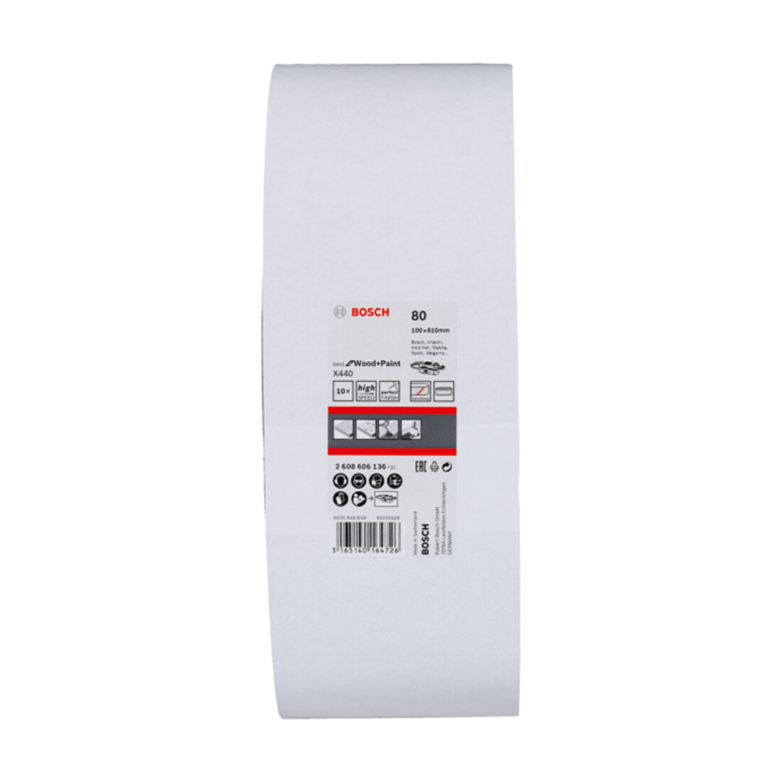 Bosch Set di nastri abrasivi X440 Best for Wood and Paint, 100x610mm, 80