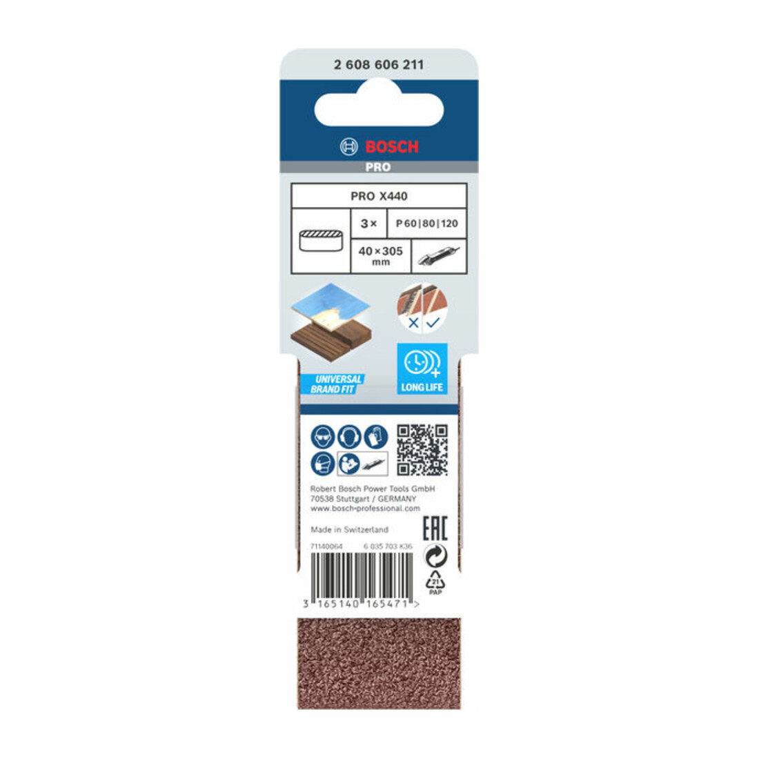 Bosch Set di nastri abrasivi X440 Best for Wood and Paint, 3pz. 40x305mm, 60 80,120