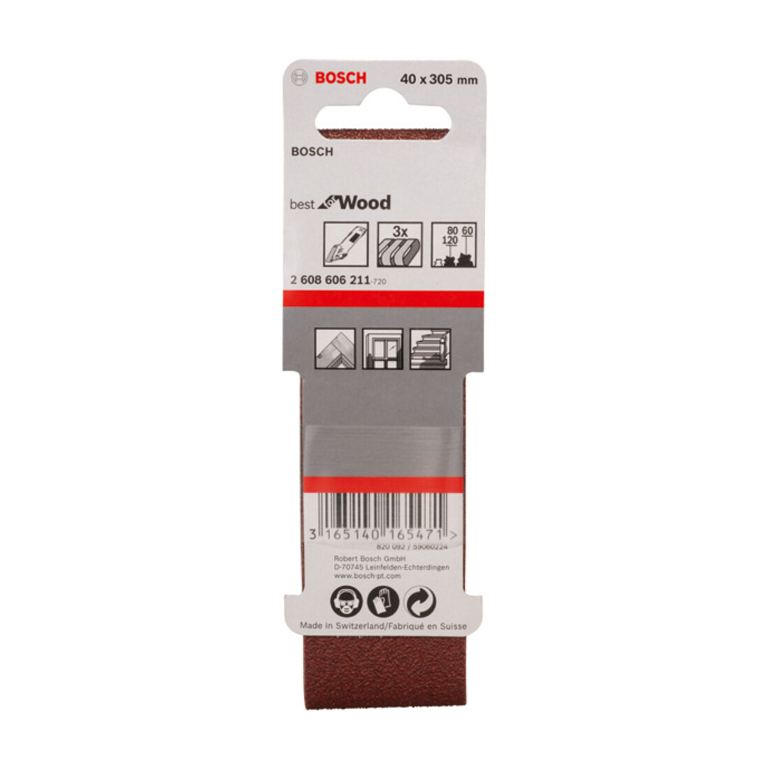 Bosch Set di nastri abrasivi X440 Best for Wood and Paint, 3pz. 40x305mm, 60 80,120