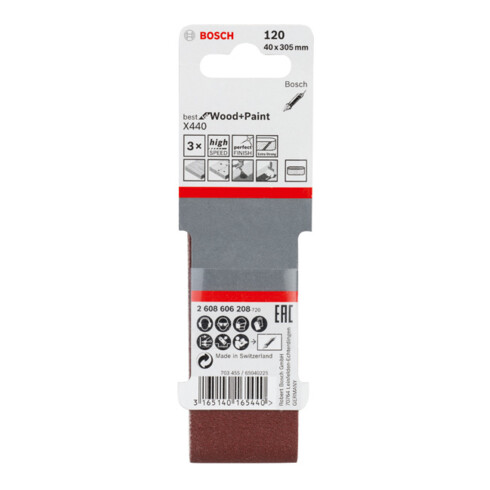 Bosch Set di nastri abrasivi X440 Best for Wood and Paint, 40x305mm, 120