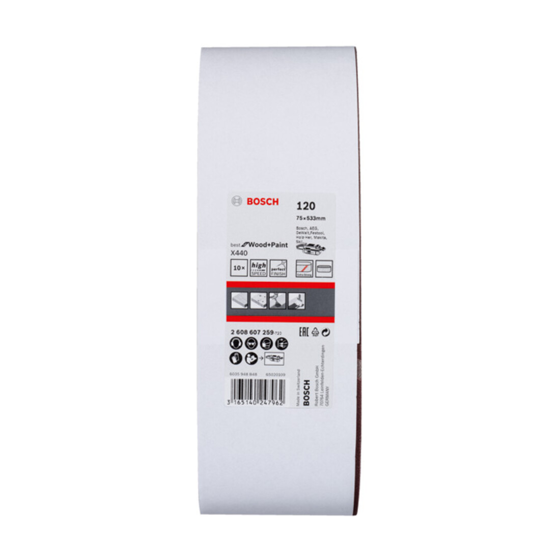 Bosch Set di nastri abrasivi X440 Best for Wood and Paint, 75x533mm, 120