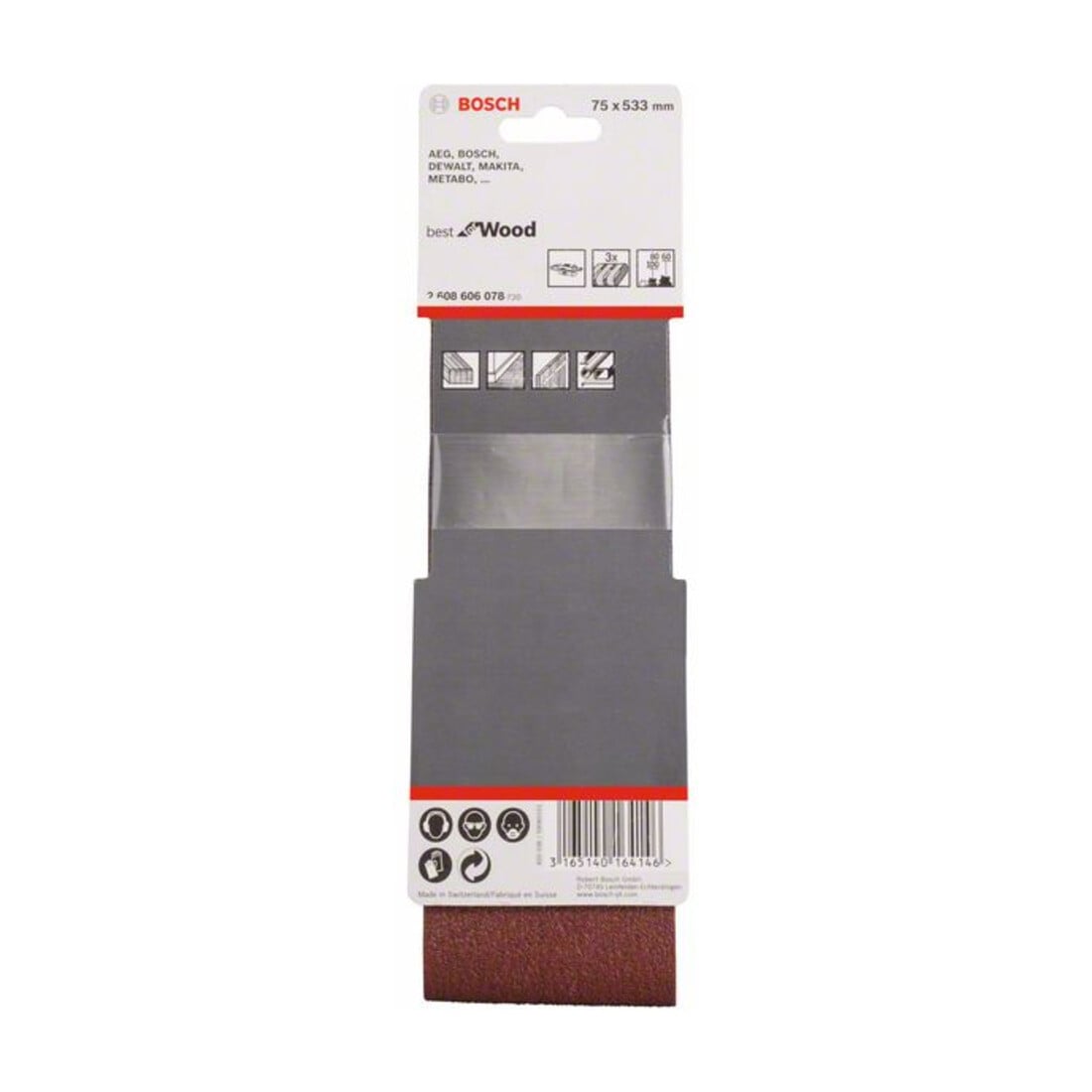Bosch Set di nastri di tela abrasiva X440 Best for Wood and Paint 3 pezzi 75 x 533 mm 60 80,100