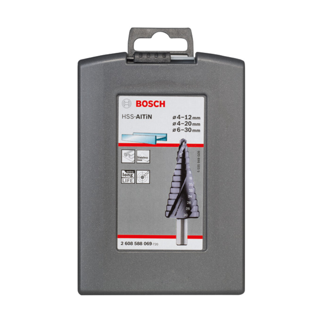 Bosch Set di punte a gradino HSS-AlTiN 3 pezzi 4 - 12 mm 4 - 20 mm 6 - 30 mm