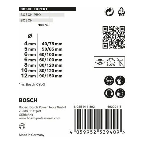Bosch Set di punte CYL-9 MultiConstruction EXPERT 4/5/6/6/8/10/12 mm 7 pz. per perforatrici rotative e trapani a percussione