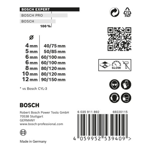 Bosch Set di punte CYL-9 MultiConstruction EXPERT 4/5/6/6/8/10/12 mm 7 pz. per perforatrici rotative e trapani a percussione