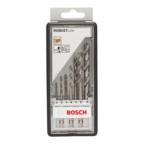 Bosch Set di punte elicoidali per legno Robust Line 1/4" codolo esagonale 7 pezzi 2 - 8 mm