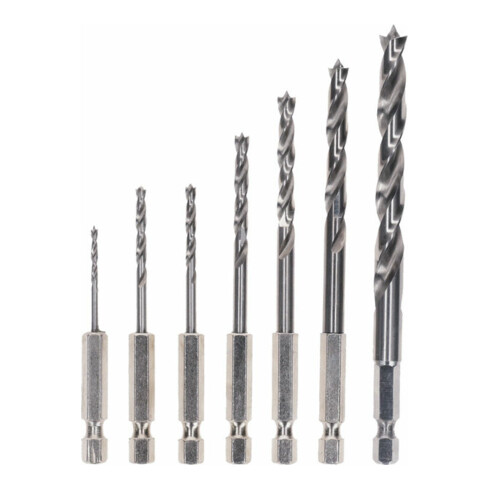 Bosch Set di punte elicoidali per legno Robust Line 1/4" codolo esagonale 7 pezzi 2 - 8 mm