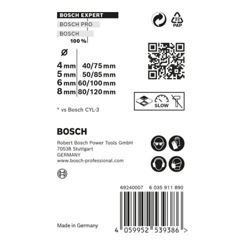 Bosch Set di punte EXPERT MultiConstruction CYL-9, 4/5/6/8mm 4pz., per avvitatore e trapano a percussione