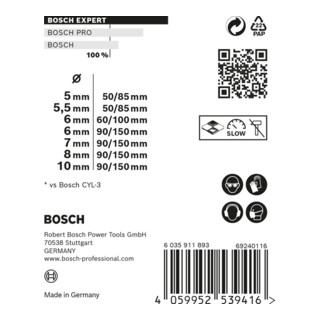 Bosch Set di punte EXPERT MultiConstruction CYL-9, 5/5,5/6/7/8/10mm 7pz., per avvitatore e trapano a percussione