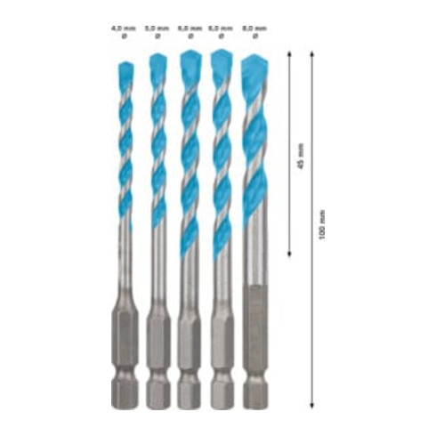 Bosch Set di punte EXPERT MultiConstruction HEX-9, 4/5/6/8mm 5pz., per avvitatore e trapano a percussione
