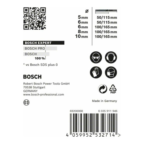 Bosch Set di punte foranti SDS plus-7X EXPERT 5/6/6/8/10 mm per martelli perforatori