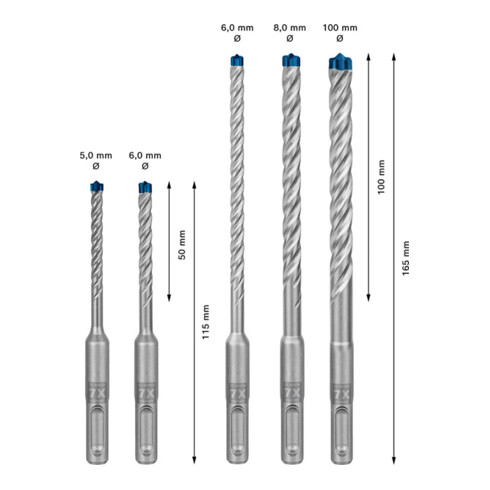 Bosch Set di punte foranti SDS plus-7X EXPERT 5/6/6/8/10 mm per martelli perforatori