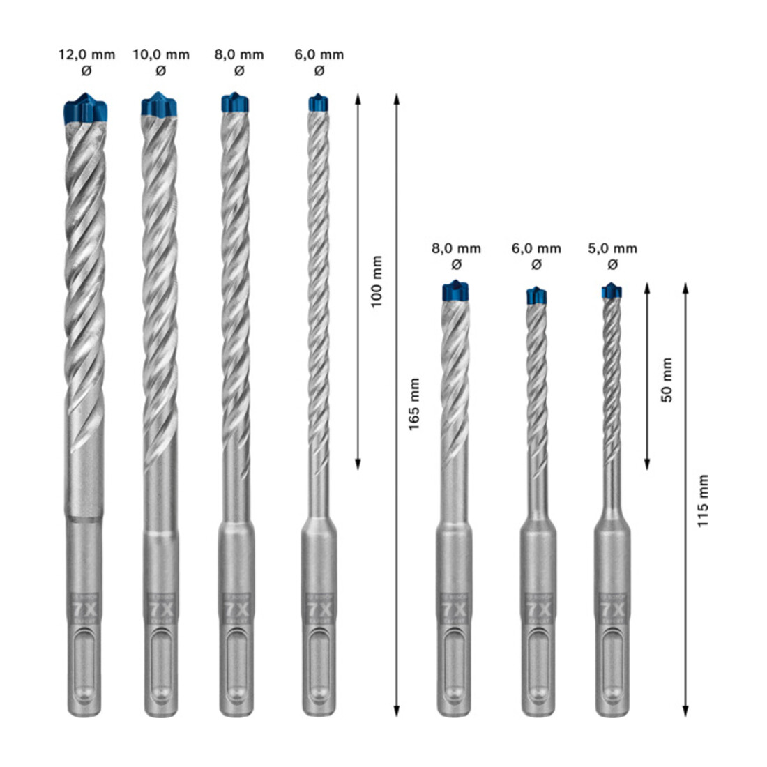 Bosch Set di punte foranti SDS plus-7X EXPERT 5/6/6/8/8/10/12 mm 7 pz. per martelli perforatori