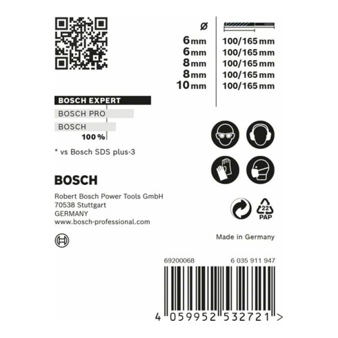 Bosch Set di punte foranti SDS plus-7X EXPERT 6/6/8/8/10 mm per martelli perforatori