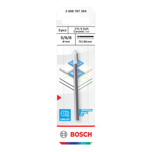 Bosch Set di punte in ceramica morbida CYL-9, 5 x 70; 6 x 80; 8 x 80 mm, 3 pezzi