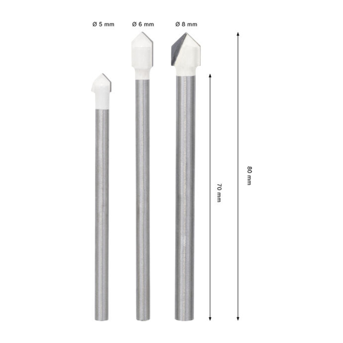 Bosch Set di punte in ceramica morbida CYL-9, 5 x 70; 6 x 80; 8 x 80 mm, 3 pezzi