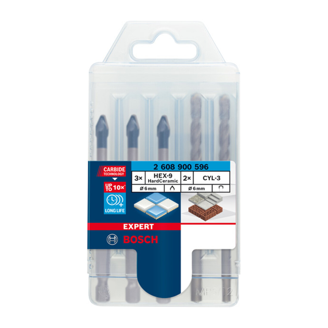 Bosch Set di punte miste EXPERT HEX-9 HardCeramic, 6mm, 5pz., per avvitatore e trapano a percussione