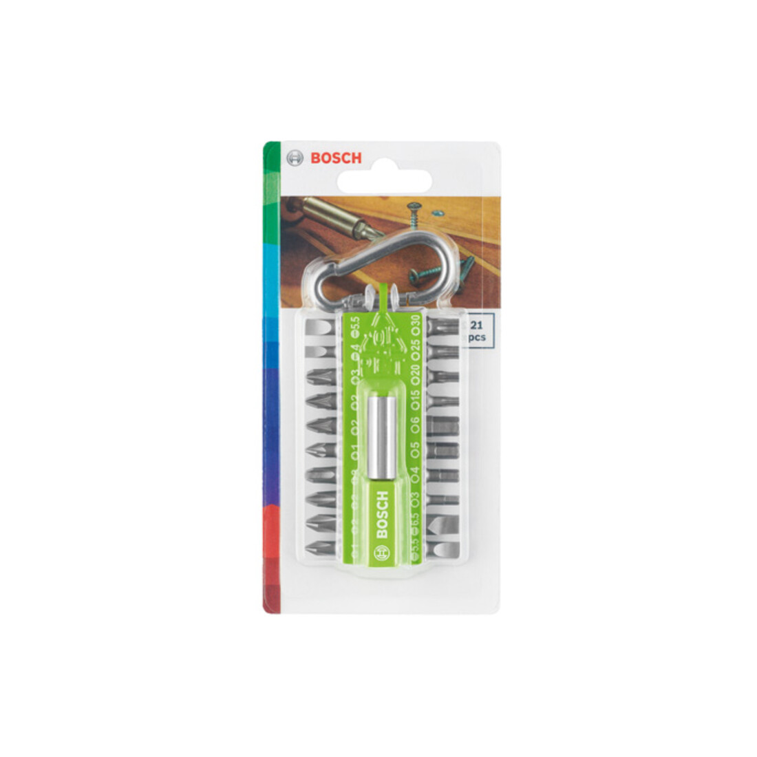 Bosch Set di punte per cacciavite 21pz. con moschettone, verde chiaro