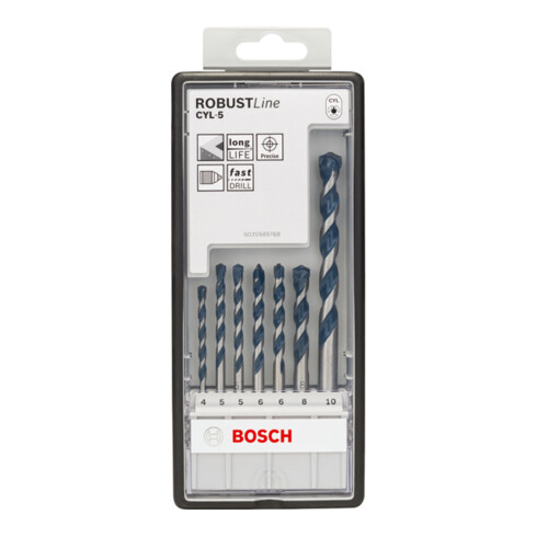 Bosch Set di punte per calcestruzzo Robust Line CYL-5, blu granito, 4 - 10 mm, 7 pezzi