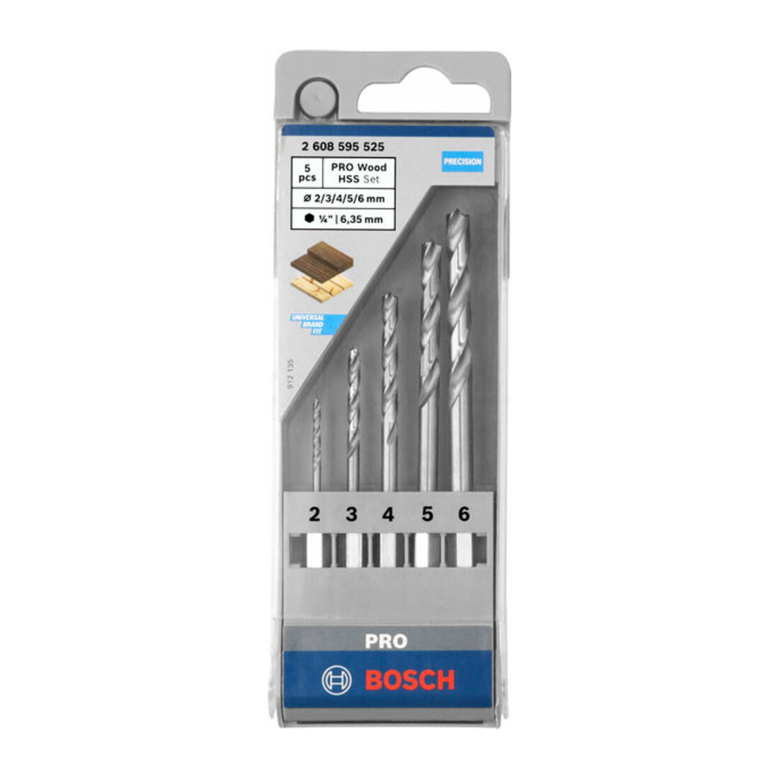 Bosch Set di punte per legno con codolo esagonale 5 pezzi 2 - 6 mm