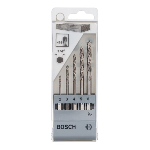 Bosch Set di punte per legno con codolo esagonale 5 pezzi 2 - 6 mm