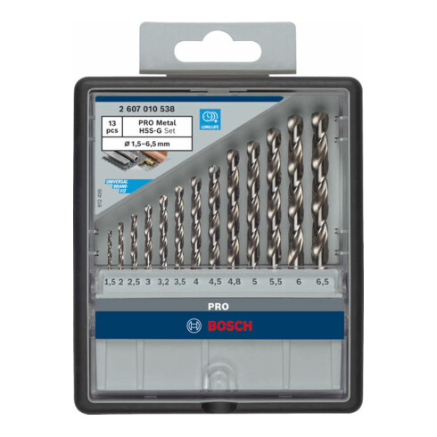 Bosch Set di punte per metallo Robust Line HSS-G DIN 135 135°, 13 pezzi 1,5 - 6,5 mm