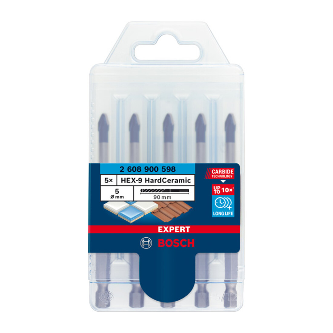 Bosch Set di punte per tegole HEX-9 HardCeramic EXPERT 5 mm 5 pz. per perforatrici rotative e trapani a percussione