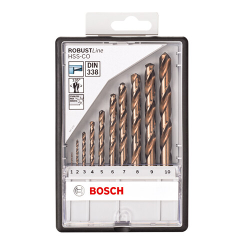 Bosch Set di punte per trapano Robust Line HSS-Co DIN 135, per metallo, 135°, 10pz. 1 - 10mm
