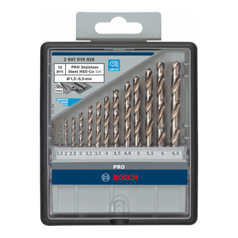 Bosch Set di punte per trapano Robust Line HSS-Co DIN 135, per metallo, 135°, 13pz. 1,5 - 6,5
