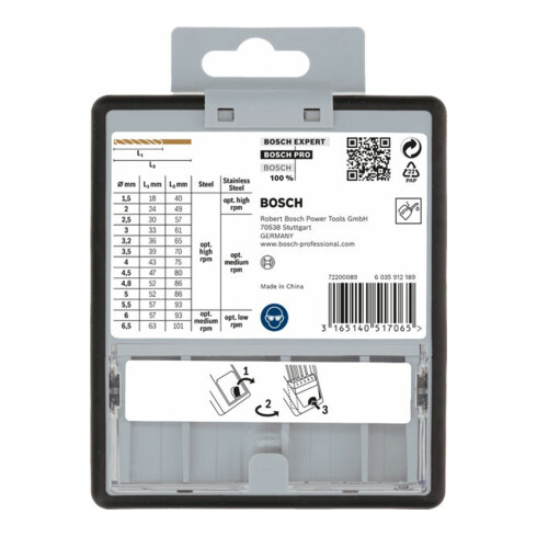 Bosch Set di punte per trapano Robust Line HSS-Co DIN 135, per metallo, 135°, 13pz. 1,5 - 6,5