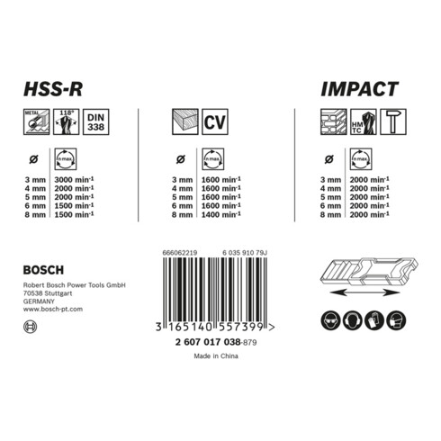 Bosch Set di punte trapano, misto, 3-8mm, 3-8mm, 3-8mm