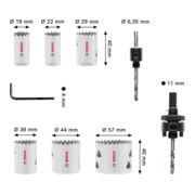 Bosch Set di seghe a tazza multi materiale con filetto, 19; 22; 29; 38; 44; 57 x 40 mm-4