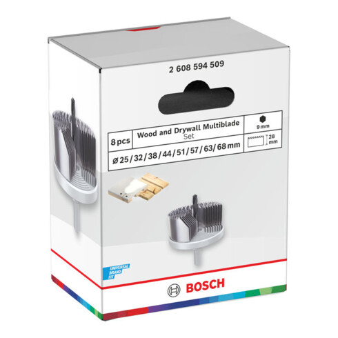 Bosch Set di seghe a tazza per legno e cartongesso con supporto, 25/32/38/44/51/57/63/68x28 mm