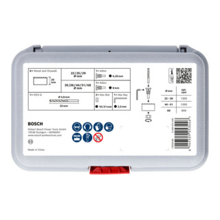 Bosch Set di seghe a tazza per legno e cartongesso con supporto e punta centratrice, 22-68x15 mm