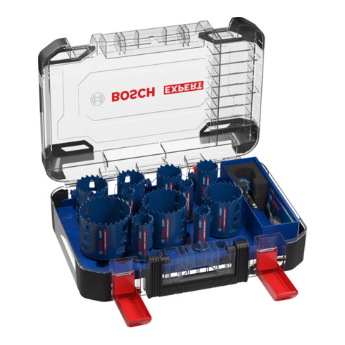 Bosch Set di seghe a tazza Tough Material EXPERT 20/22/25/32/35/40/44/51/60/68/76 mm 14 pz. per perforatrici rotative e trapani a percussione