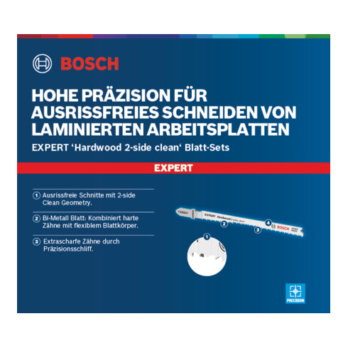 Bosch Set lame per seghetti alternativi EXPERT 'Hardwood 2-side clean' 2pz., T308BF/BFP