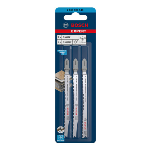 Bosch Set lame per seghetti alternativi EXPERT 'Hardwood 2-side clean' 2pz., T308BF/BFP