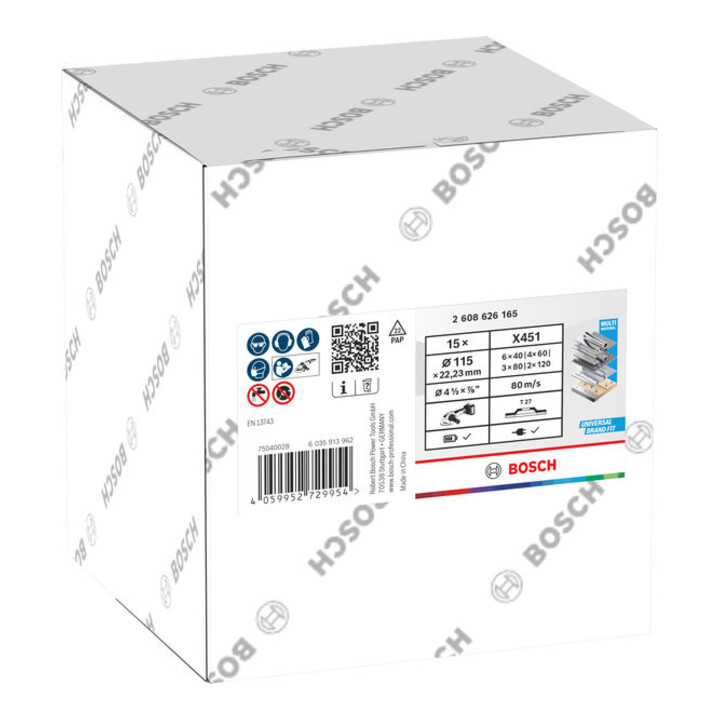 Bosch Set lamellenschijven X451, 115 x 22,23 mm, K40/K60/K80/K120, Z27, 15-dlg