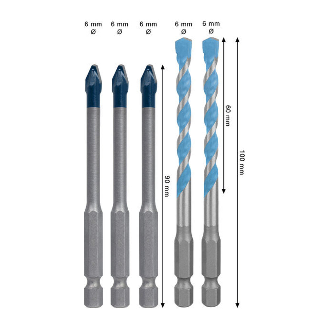 Bosch Set punte EXPERT HEX-9 Hard Ceramic e HEX-9 Multi Construction, 6 mm, 5 pezzi