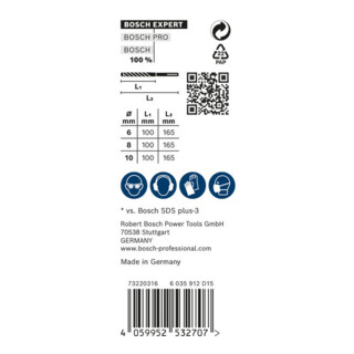 Bosch Set punte trapano EXPERT SDS plus-7X, 6/8/10mm 3pz., per martelli perforatori