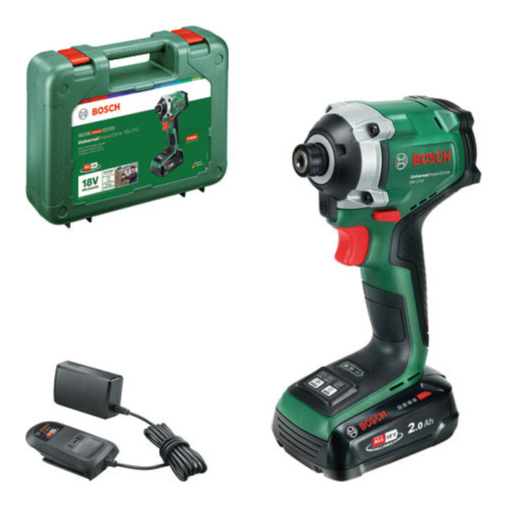 Bosch Slagschroevendraaier UID 18V-210, 1 x accu PBA 18V 2.0Ah, gereedschapskoffer
