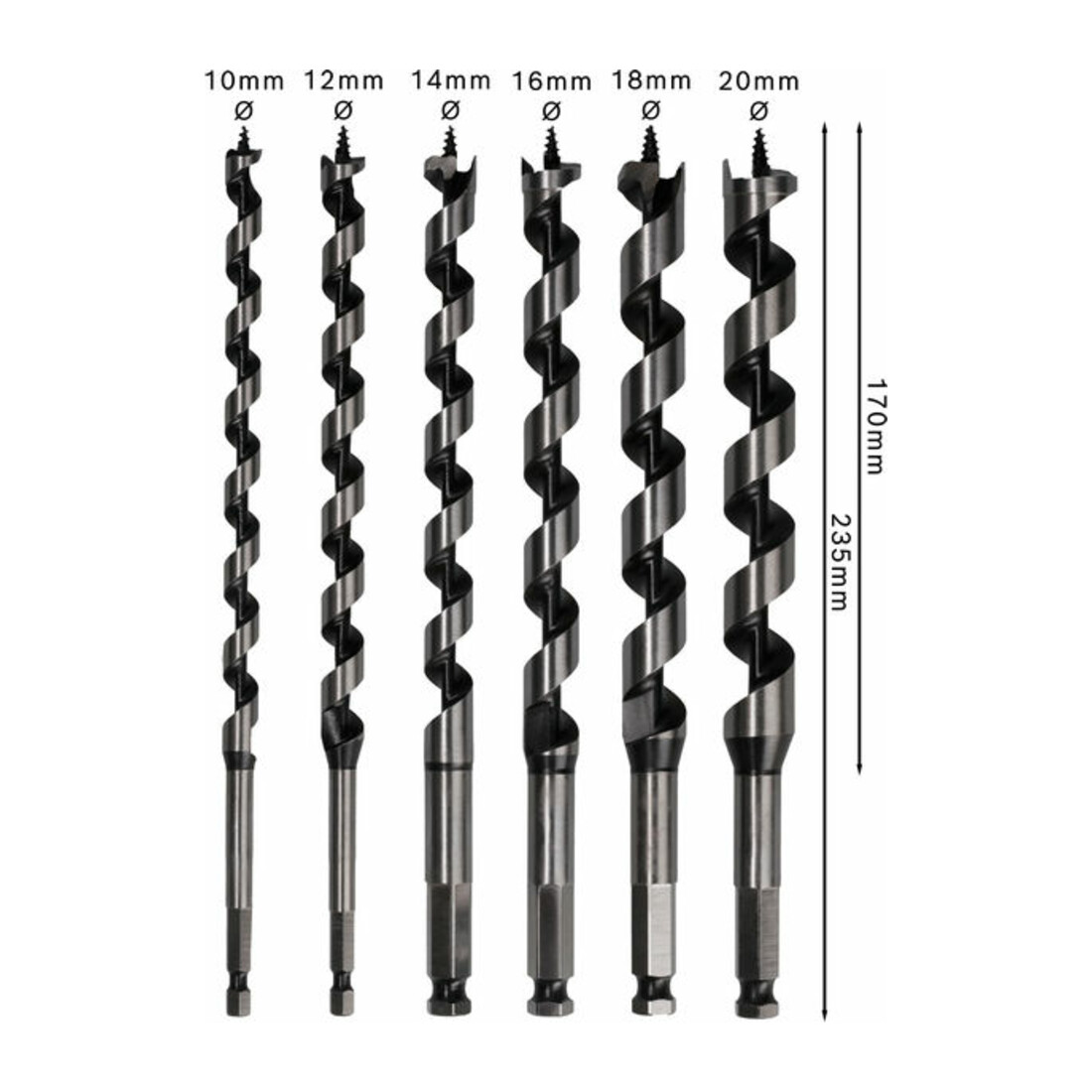 Bosch slangenboorset 6 stuks 10 - 20 mm 160 mm 235 mm